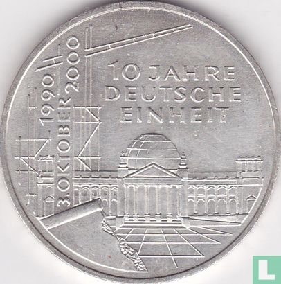Germany 10 mark 2000 "10th anniversary of the German reunification" - Image 2