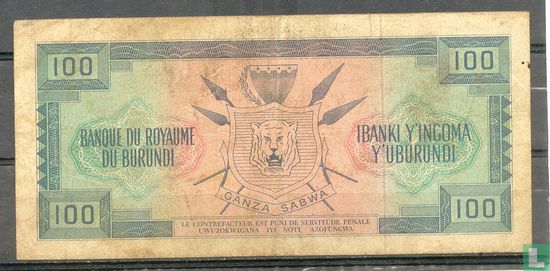 Burundi 100 Francs ND (1966) - Image 2