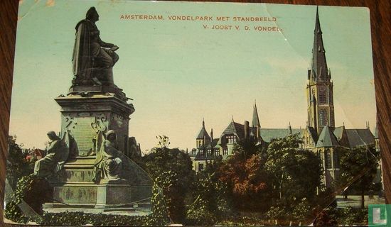 Amsterdam, Vondelpark met standbeeld v. Joost v.d. Vondel