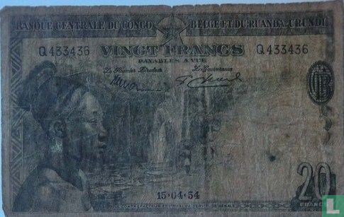 Belgisch-Kongo 20 Franken 1954 - Bild 1