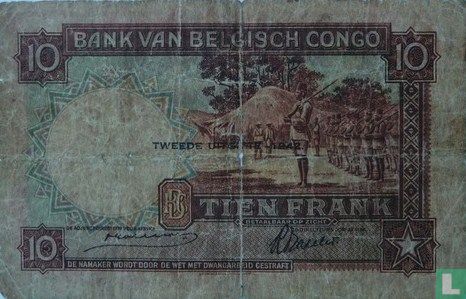 Belgisch Congo 10 Francs 1942 - Afbeelding 2