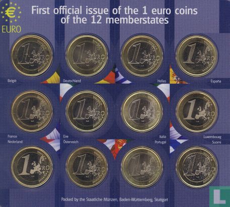 Meerdere landen verzamelset meerdere jaren "First official issue of the 1 euro coins of the 12 member states" - Afbeelding 2