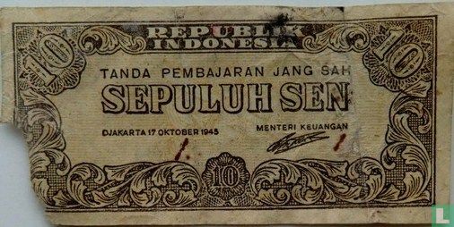 Indonésie 10 Sen 1945 (P15a) - Image 1