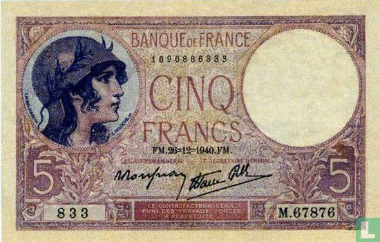 France 5 Francs 1937-1939 - Image 1