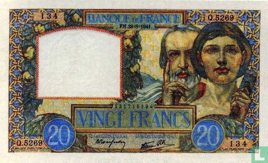 France 20 Francs(science&travail)type 1940 - Image 1