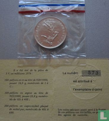 France 5 francs 1976 (Piedfort - nickelé) - Image 2