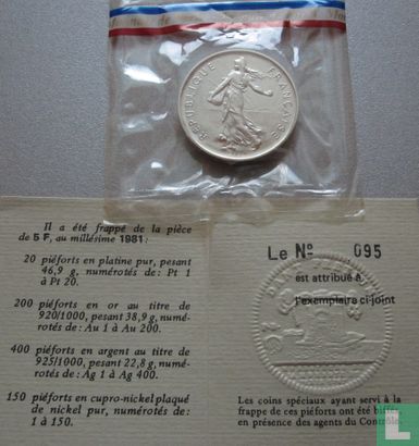 France 5 francs 1981 (Piedfort - nickelé) - Image 2