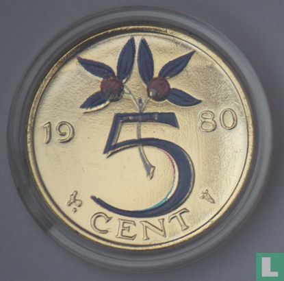 Nederland 5 cent 1980 verguld - Bild 1