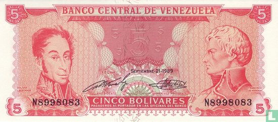 Venezuela 5 Bolívares 1989 (P70a) - Image 1