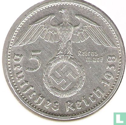 Empire allemand 5 reichsmark 1938 (G) - Image 1