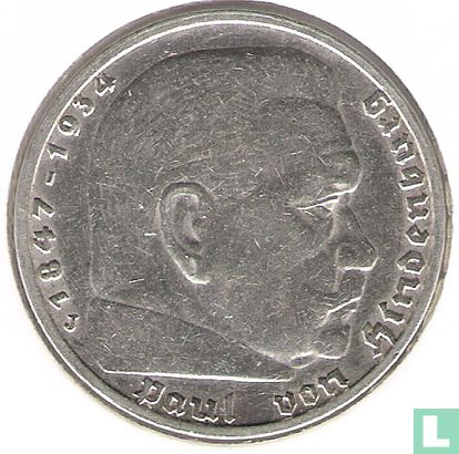 Duitse Rijk 5 reichsmark 1936 (zonder hakenkruis - J) - Afbeelding 2
