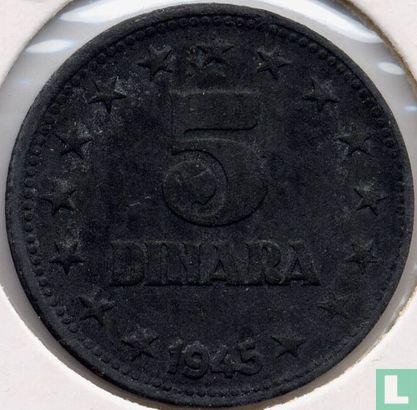 Joegoslavië 5 dinara 1945 - Afbeelding 1