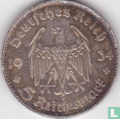 Duitse Rijk 5 reichsmark 1934 (G - type 2) "First anniversary of Nazi Rule" - Afbeelding 1