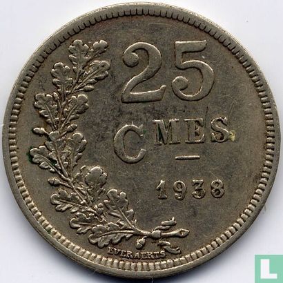 Luxembourg 25 centimes 1938 (coin alignment) - Image 1