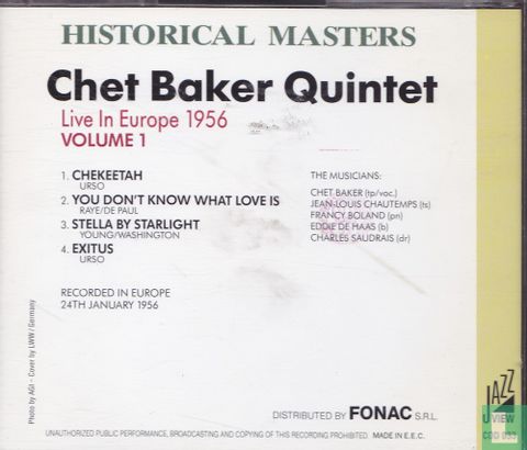 Historical Masters Chet Baker Quintet Live in Europe 1956 Volume 1 - Afbeelding 2