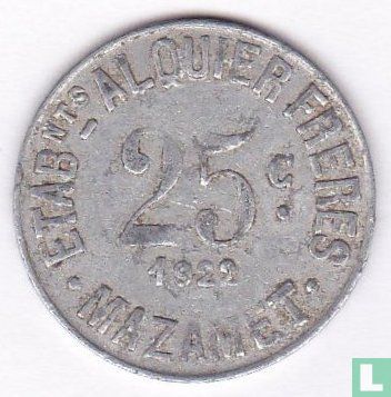 Mazamet 25 centimes 1922 - Afbeelding 1