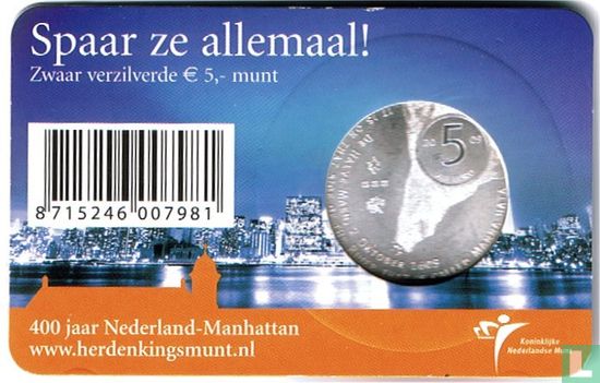 Netherlands 5 euro 2009 (coincard) "400 years of the discovery of Manhattan island by the Dutch explorer Henry Hudson" - Image 2