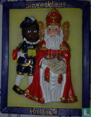 Sint Nicolaas & Zwarte Piet magneet  (blauwe lijst)