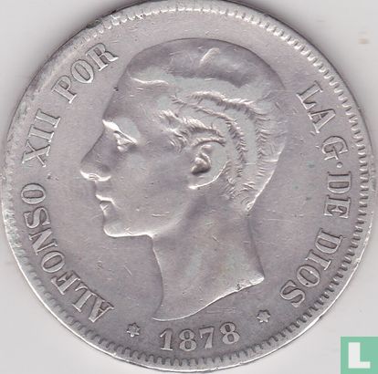 Espagne 5 pesetas 1878 (EM-M) - Image 1