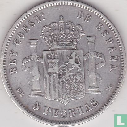 Espagne 5 pesetas 1878 (EM-M) - Image 2