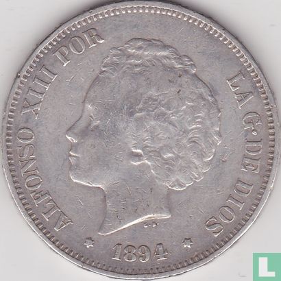 Spanje 5 pesetas 1894 - Afbeelding 1