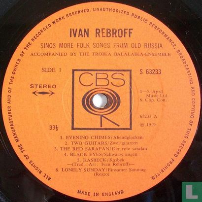 Ivan Rebroff Sings More Folk Songs From Old Russia - Afbeelding 3