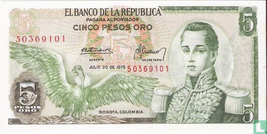 Colombia 5 Pesos Oro 1975 - Image 1