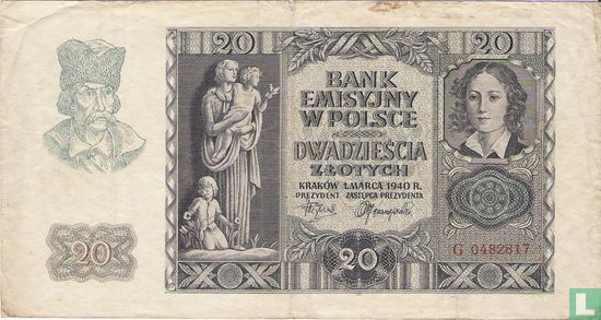 Pologne 20 Zlotych 1940 - Image 1