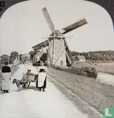 Industrious peasants with milk cart passing a windmill on a dike road west of Dordrecht - Image 2