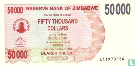Zimbabwe 50,000 Dollars 2007 - Image 1