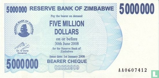 Zimbabwe 5 Million Dollars 2008 - Image 1