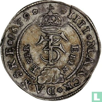 Denmark 1 krone 1659 "Failed attack from Sweden on Kopenhagen" (rock breaks circle) - Image 1