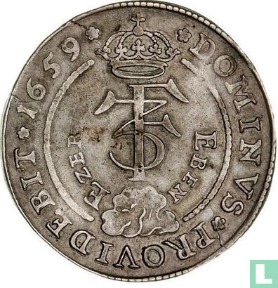 Dänemark 1 Krone 1659 "fehlgeschlagen Angriff aus Schweden auf Kopenhagen" (DOMINUS PROVIDEBIT)  - Bild 1