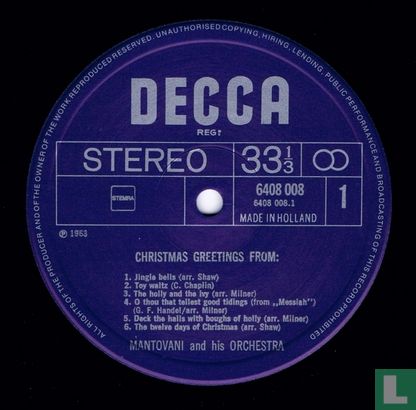 Christmas Greetings from Mantovani and his Orchestra - Afbeelding 3