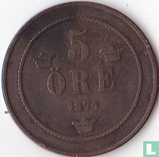 Zweden 5 öre 1874 - Afbeelding 1
