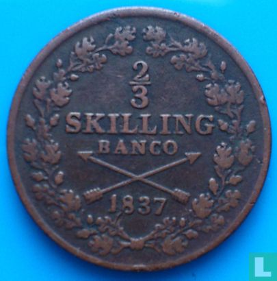 Zweden 2/3 skilling banco 1837 - Afbeelding 1