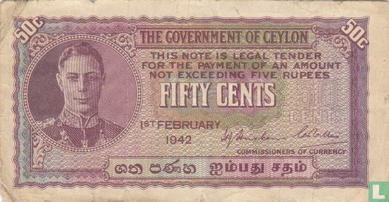 50 cents Ceylon 1942 - Image 1