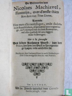 De Discoursen van Nicolaes Machiavel, Florentijn, over d'eerste thien Boecken van Titus Livius - Bild 1