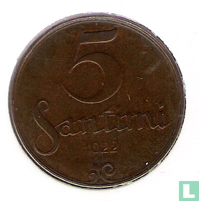 Letland 5 santimi 1922 (met muntteken) - Afbeelding 1