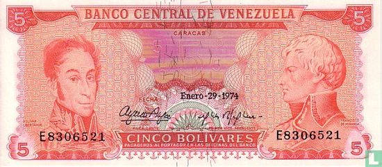 Venezuela 5 Bolívares 1974 - Image 1