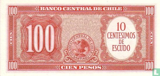 Chili 10 Centesimos op 100 Pesos ( Sergio Molina Silva & Francisco Ibañez Barceló) - Afbeelding 2