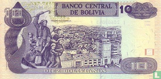 Bolivia 10 Bolivianos (Morales & Valencia Series G) - Image 2