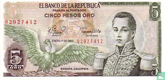 Kolumbien 5 Pesos Oro 1980 - Bild 1