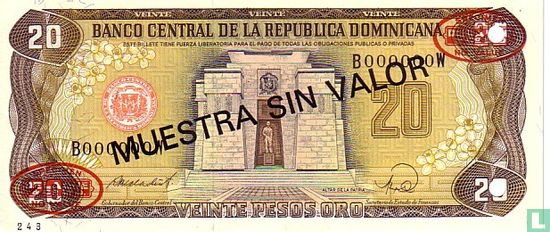 Dominicaanse Republiek 20 Pesos Oro 1988 (Specimen) - Afbeelding 1