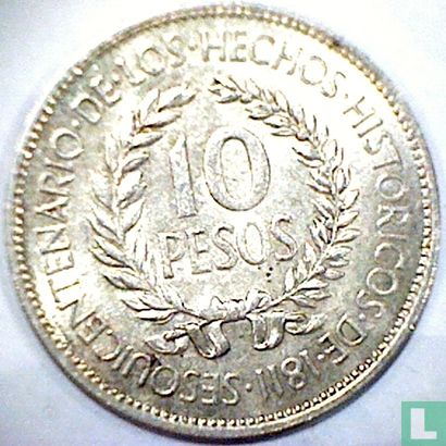Uruguay 10 pesos 1961 "150th anniversary Revolution against Spain" - Image 2