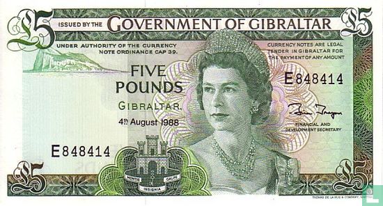 Gibraltar 5 Pounds 1988 - Image 1
