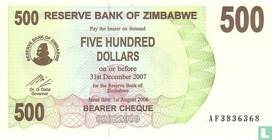 Zimbabwe 500 Dollars 2006 - Image 1