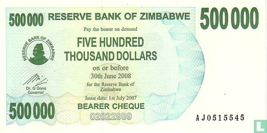 Zimbabwe 500.000 Dollars 2007 - Image 1