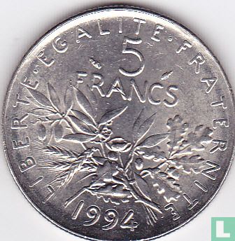 Frankreich 5 Franc 1994 (Delphin) - Bild 1