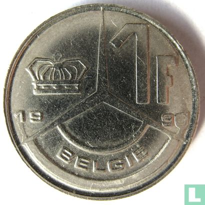 Belgium 1 franc 1990 (NLD - misstrike) - Image 1